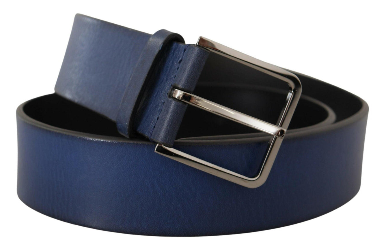 Dolce & Gabbana Blue Calf Leather Silver Metal Buckle Classic Belt - Ellie Belle