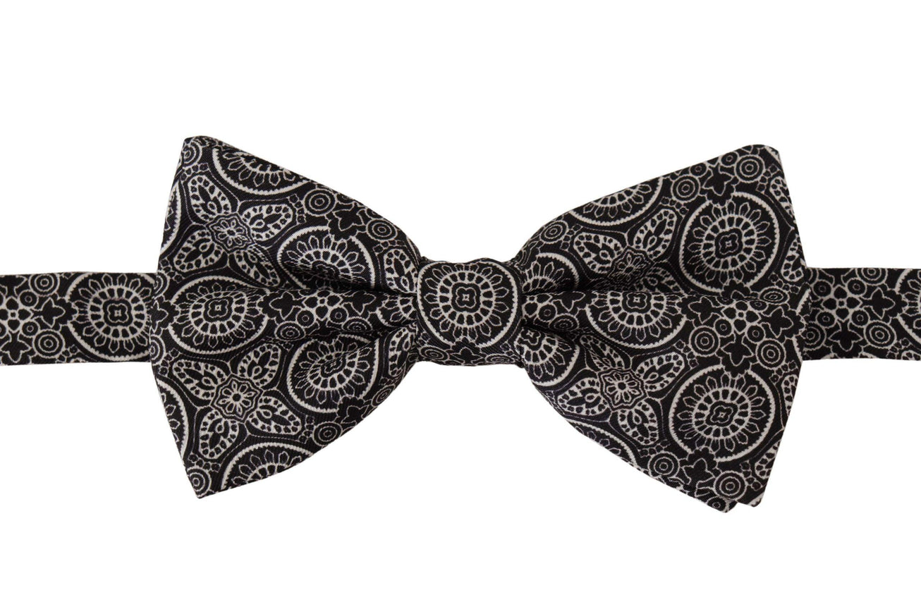 Dolce & Gabbana Black white 100% Silk Adjustable Neck Papillon Tie - Ellie Belle