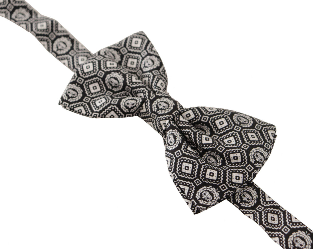 Dolce & Gabbana Black white 100% Silk Adjustable Neck Papillon Tie - Ellie Belle