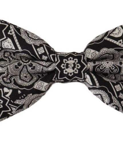 Dolce & Gabbana Black white 100% Silk Adjustable Neck Papillon Tie - Ellie Belle
