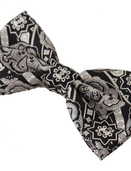 Dolce & Gabbana Black white 100% Silk Adjustable Neck Papillon Tie - Ellie Belle