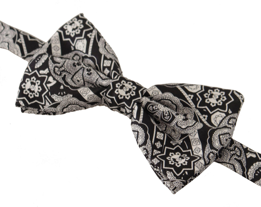 Dolce & Gabbana Black white 100% Silk Adjustable Neck Papillon Tie - Ellie Belle