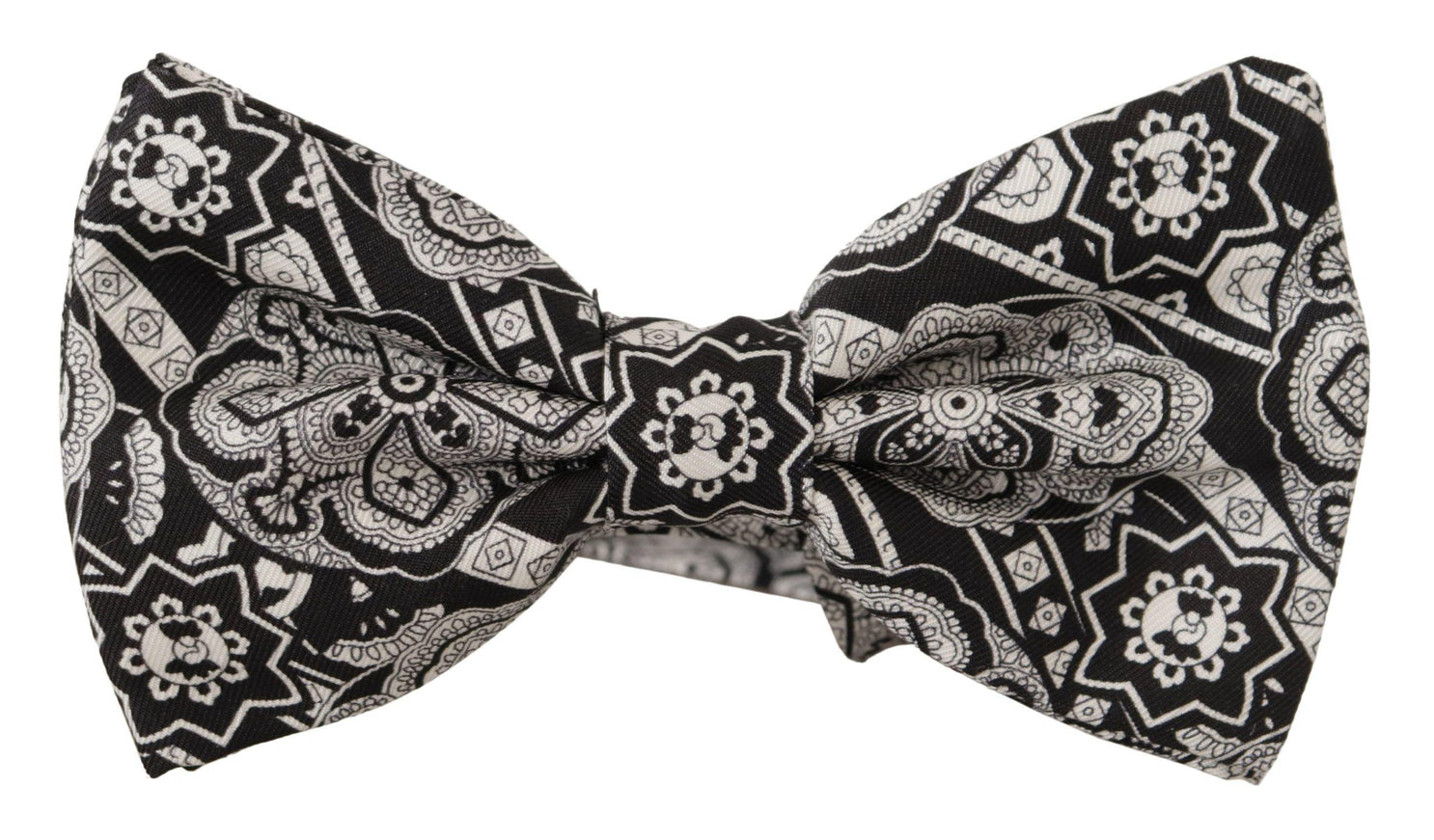 Dolce & Gabbana Black white 100% Silk Adjustable Neck Papillon Tie - Ellie Belle