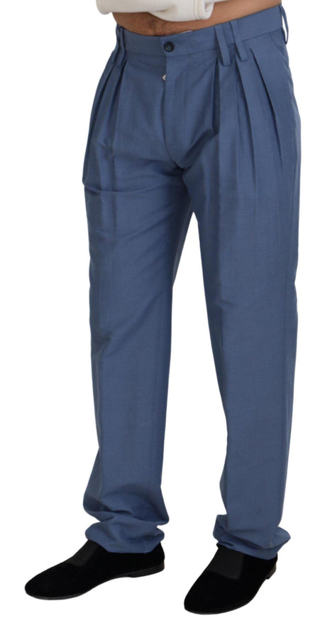 Dolce & Gabbana Blue Linen Cotton Slim Trousers Chinos Pants - Ellie Belle