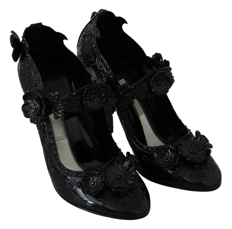 Dolce & Gabbana Black Floral Crystal CINDERELLA Heels Shoes - Ellie Belle