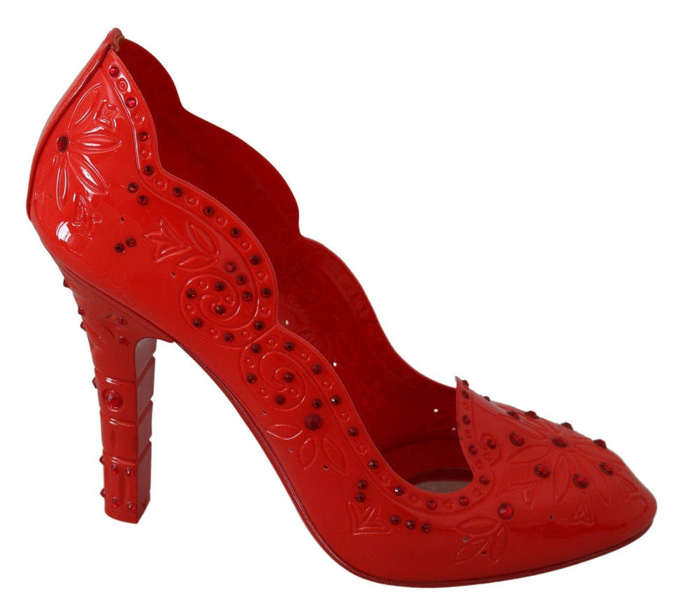 Dolce & Gabbana Red Floral Crystal CINDERELLA Heels Shoes - Ellie Belle