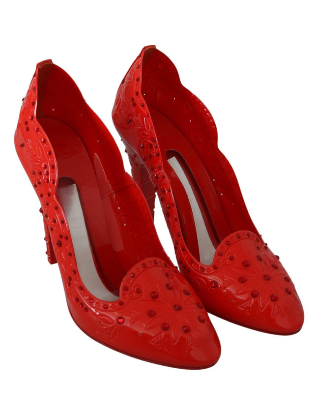 Dolce & Gabbana Red Floral Crystal CINDERELLA Heels Shoes - Ellie Belle