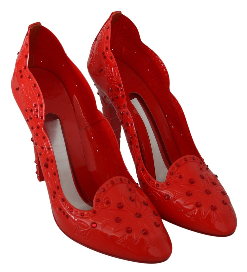 Dolce & Gabbana Red Floral Crystal CINDERELLA Heels Shoes - Ellie Belle