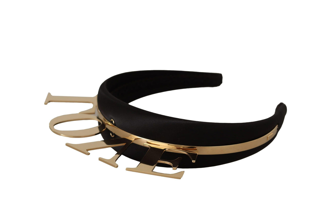 Dolce & Gabbana Black Brass Gold Love Diadem One Size Tiara Headband - Ellie Belle