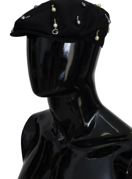 Dolce & Gabbana Black Cotton Embellished Newsboy Men Hat - Ellie Belle