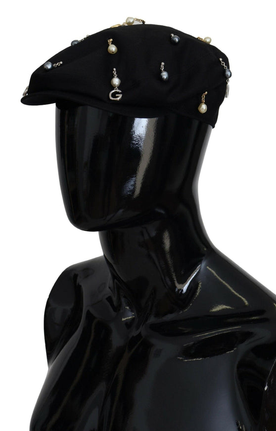 Dolce & Gabbana Black Cotton Embellished Newsboy Men Hat - Ellie Belle