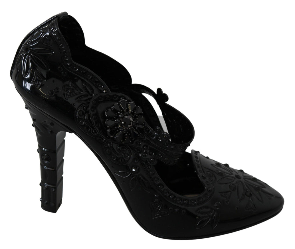 Dolce & Gabbana Black Floral Crystal CINDERELLA Heels Shoes - Ellie Belle