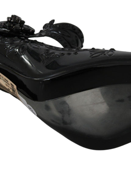 Dolce & Gabbana Black Floral Crystal CINDERELLA Heels Shoes