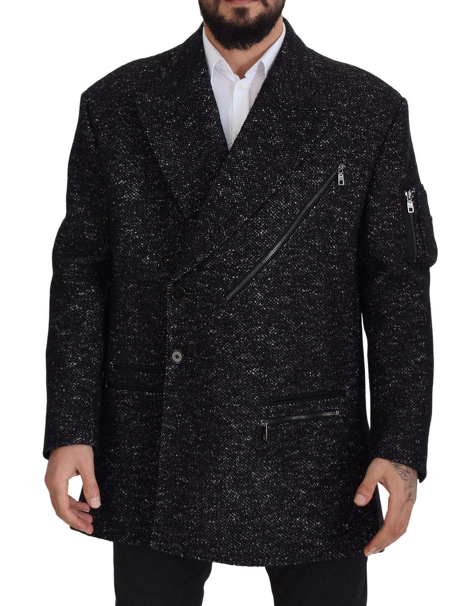 Dolce & Gabbana Black Wool Double Breasted Coat Men Jacket - Ellie Belle