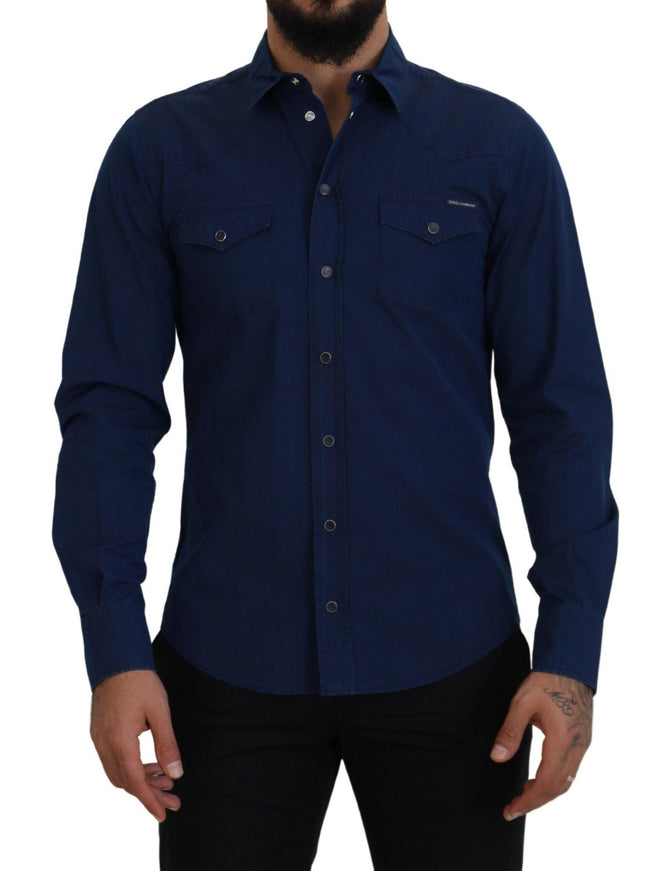 Dolce & Gabbana Blue Denim Cotton Slim Fit Jeans Shirt - Ellie Belle