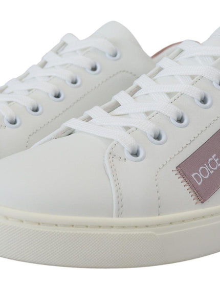 Dolce & Gabbana White Pink Leather Low Top Sneakers Shoes - Ellie Belle
