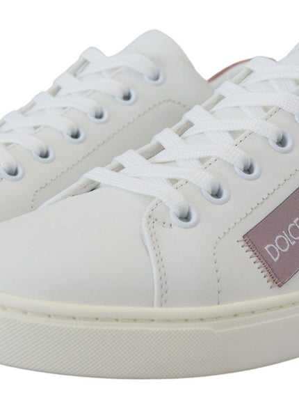 Dolce & Gabbana White Pink Leather Low Top Sneakers Shoes