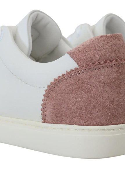 Dolce & Gabbana White Pink Leather Low Top Sneakers Shoes