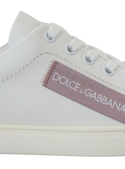 Dolce & Gabbana White Pink Leather Low Top Sneakers Shoes