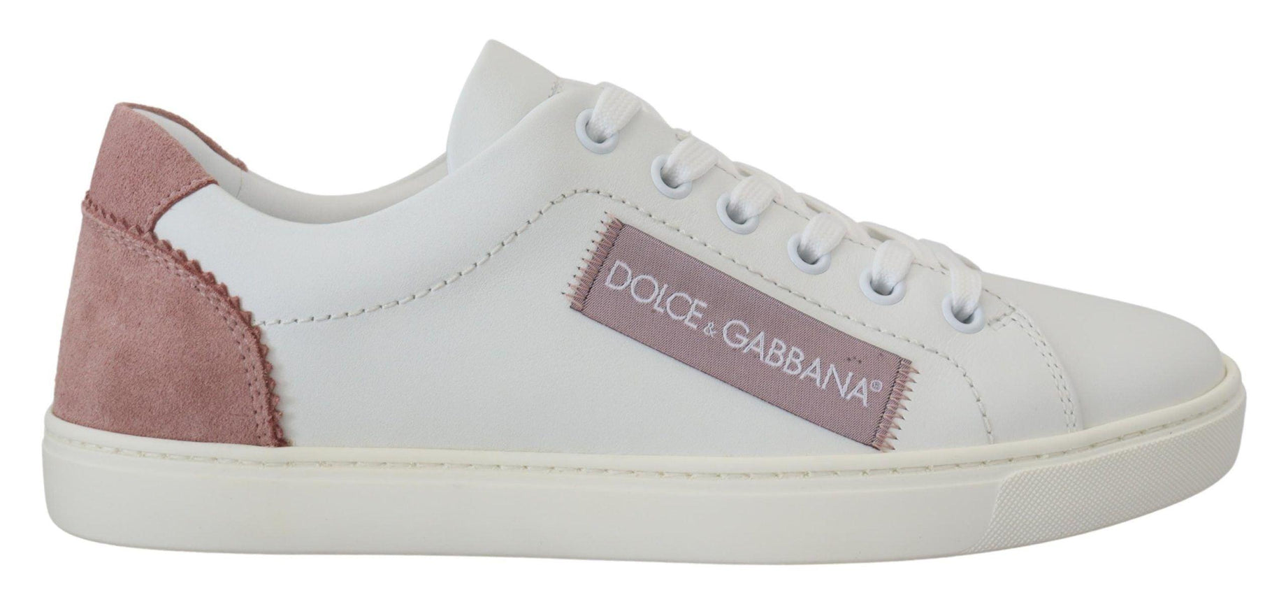 Dolce & Gabbana White Pink Leather Low Top Sneakers Shoes - Ellie Belle