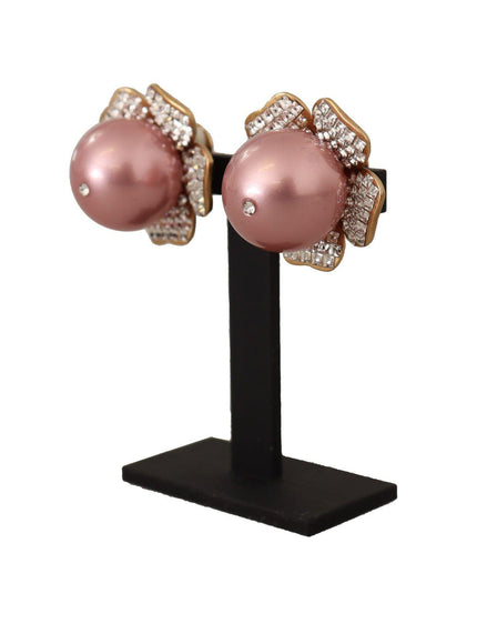 Dolce & Gabbana Gold Tone Maxi Faux Pearl Floral Clip-on Jewelry Earrings - Ellie Belle