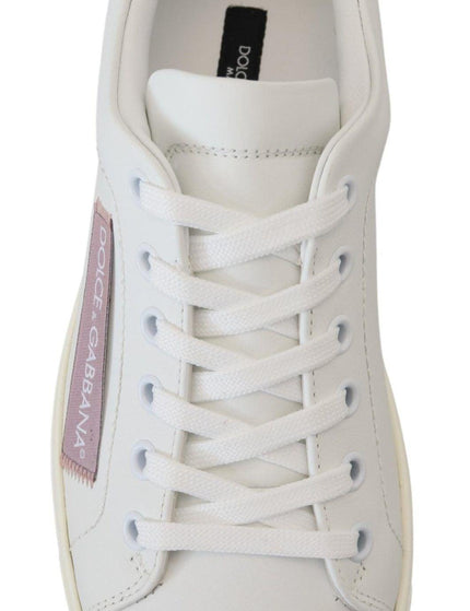 Dolce & Gabbana White Pink Leather Low Top Sneakers Shoes - Ellie Belle