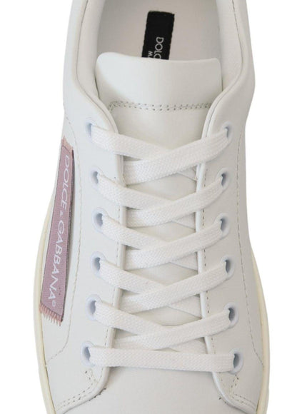 Dolce & Gabbana White Pink Leather Low Top Sneakers Shoes