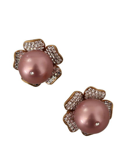 Dolce & Gabbana Gold Tone Maxi Faux Pearl Floral Clip-on Jewelry Earrings - Ellie Belle