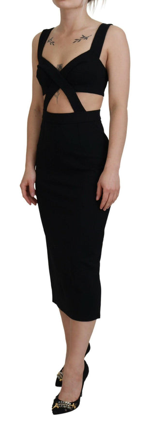 Dolce & Gabbana Black Viscose Bodycon Sheath Midi Dress - Ellie Belle