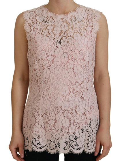 Dolce & Gabbana Pink Floral Lace Sleeveless Tank Blouse Top - Ellie Belle