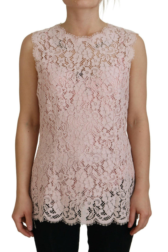 Dolce & Gabbana Pink Floral Lace Sleeveless Tank Blouse Top - Ellie Belle