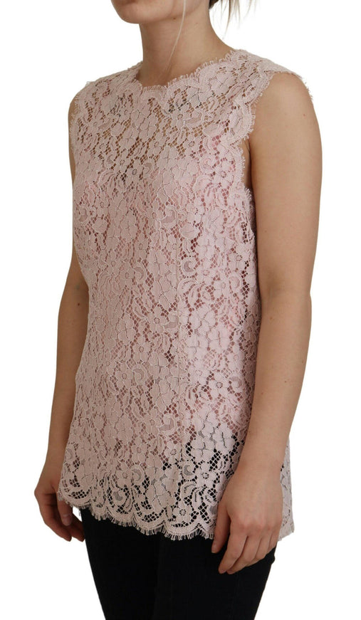 Dolce & Gabbana Pink Floral Lace Sleeveless Tank Blouse Top - Ellie Belle