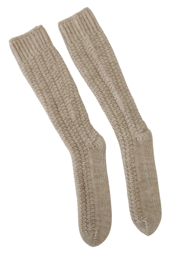 Dolce & Gabbana Beige Wool Knit Calf Long Women Socks - Ellie Belle