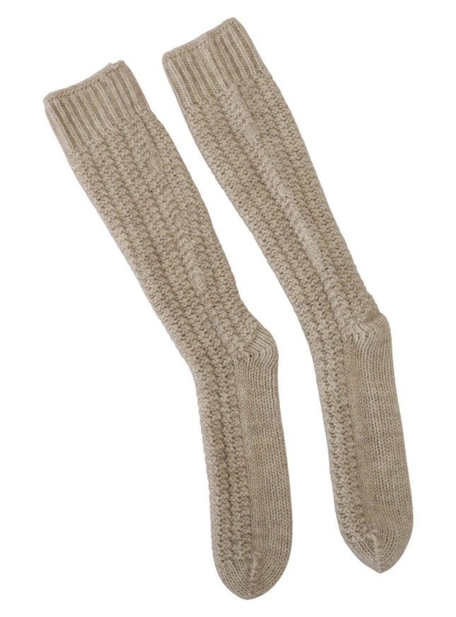 Dolce & Gabbana Beige Wool Knit Calf Long Women Socks - Ellie Belle