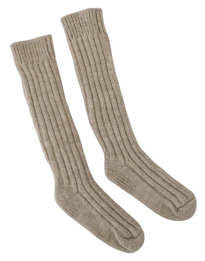 Dolce & Gabbana Beige Wool Knit Calf Long Women Socks - Ellie Belle