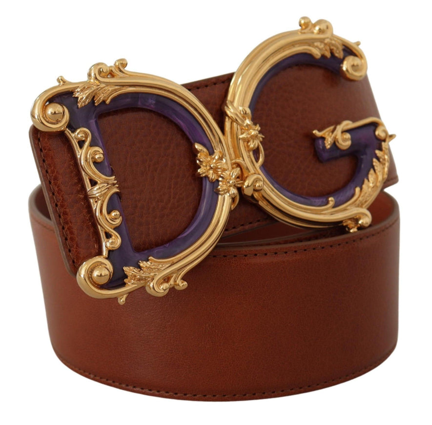 Dolce & Gabbana Brown Wide Waist Leather DG Logo Baroque Buckle Belt - Ellie Belle