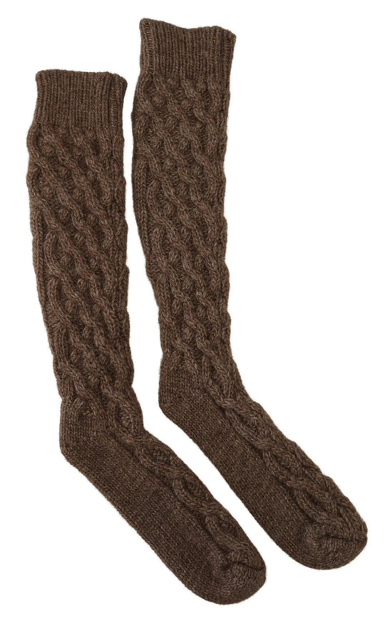 Dolce & Gabbana Brown Wool Knit Calf Long Women Socks - Ellie Belle