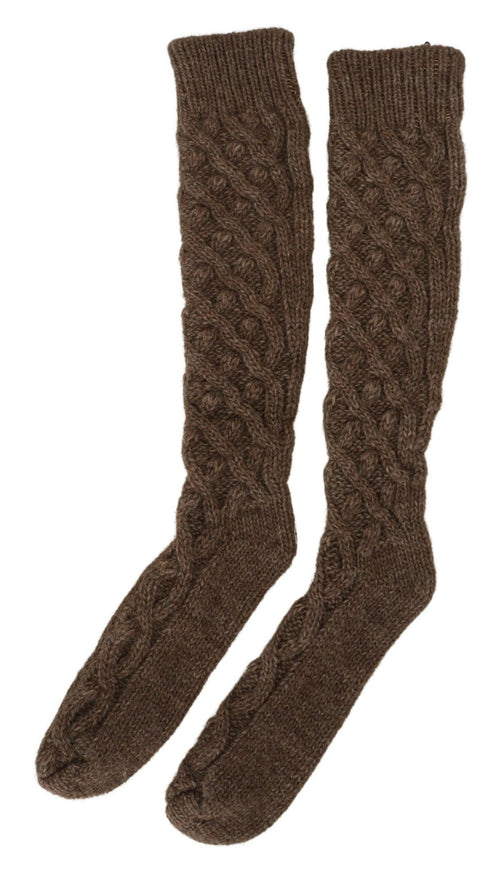 Dolce & Gabbana Brown Wool Knit Calf Long Women Socks - Ellie Belle