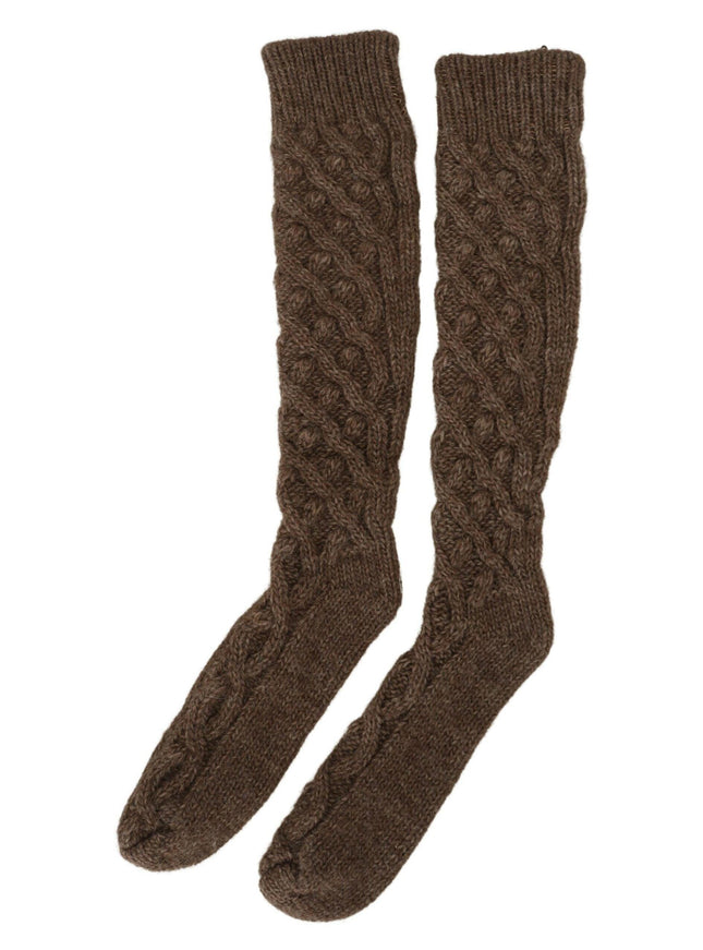 Dolce & Gabbana Brown Wool Knit Calf Long Women Socks - Ellie Belle