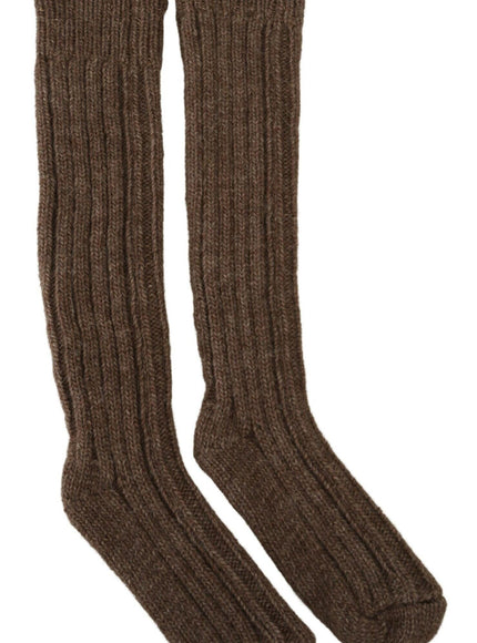 Dolce & Gabbana Brown Wool Knit Calf Long Women Socks - Ellie Belle