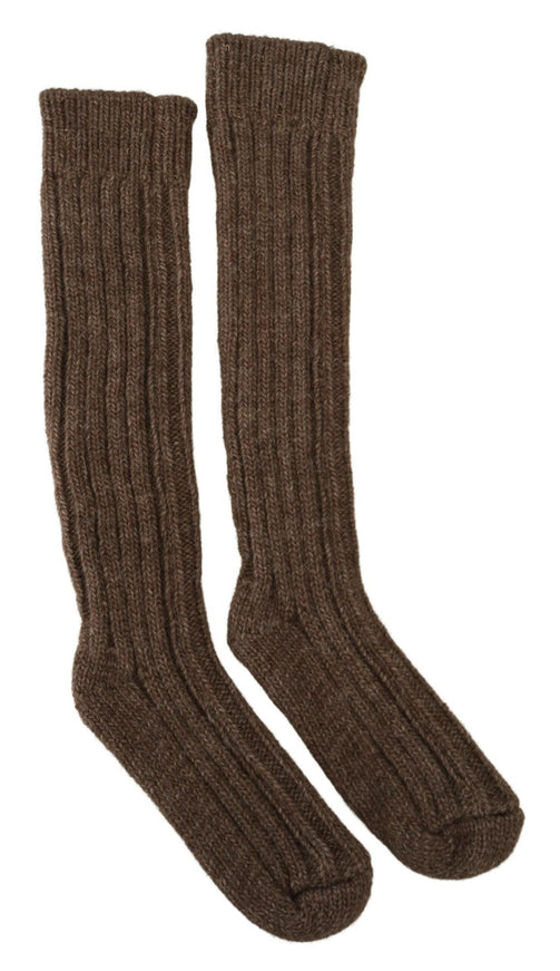 Dolce & Gabbana Brown Wool Knit Calf Long Women Socks - Ellie Belle