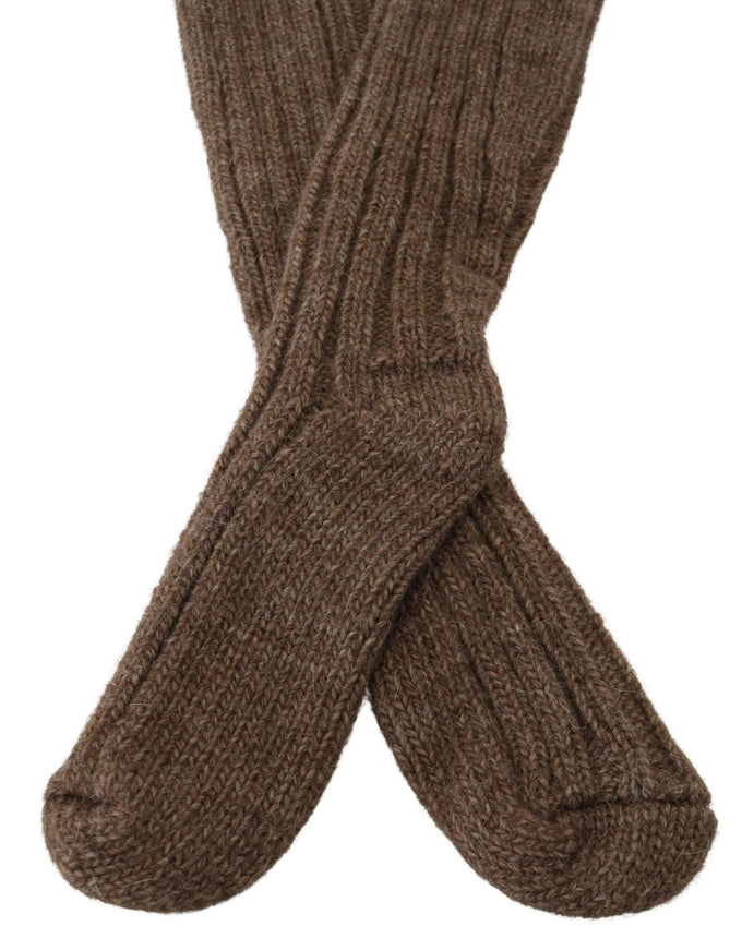 Dolce & Gabbana Brown Wool Knit Calf Long Women Socks - Ellie Belle