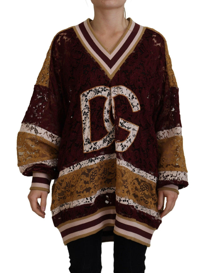 Dolce & Gabbana Multicolor Lace V-neck Pullover Sweater - Ellie Belle