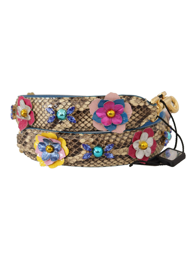 Dolce & Gabbana Beige Python Leather Floral Studded Shoulder Strap - Ellie Belle