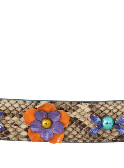 Dolce & Gabbana Beige Python Leather Floral Studded Shoulder Strap - Ellie Belle