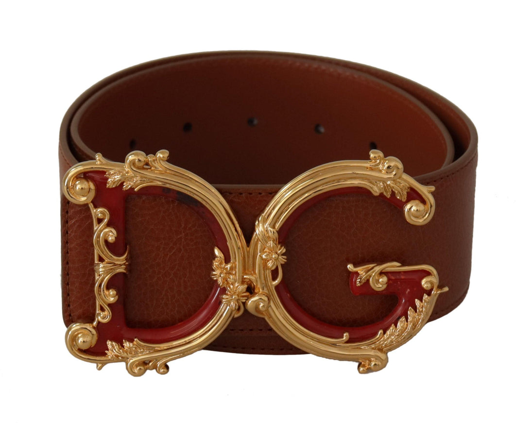 Dolce & Gabbana Brown Wide Waist Leather DG Logo Baroque Buckle Belt - Ellie Belle