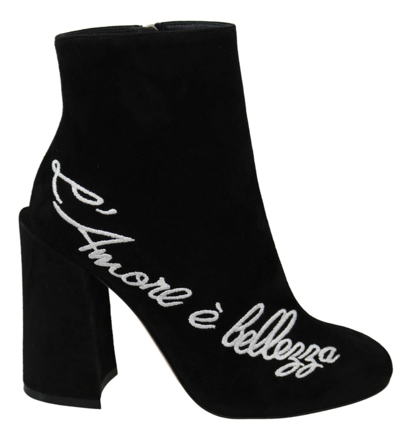 Dolce & Gabbana Black Suede L'Amore E'Bellezza Boots Shoes - Ellie Belle