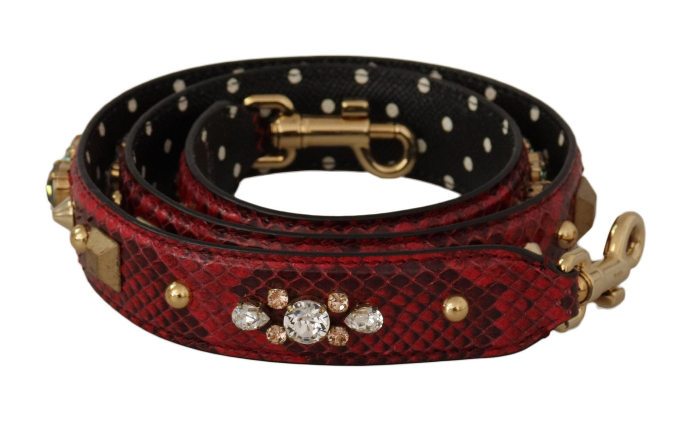 Dolce & Gabbana Red Python Leather Crystals Reversible Shoulder Strap - Ellie Belle