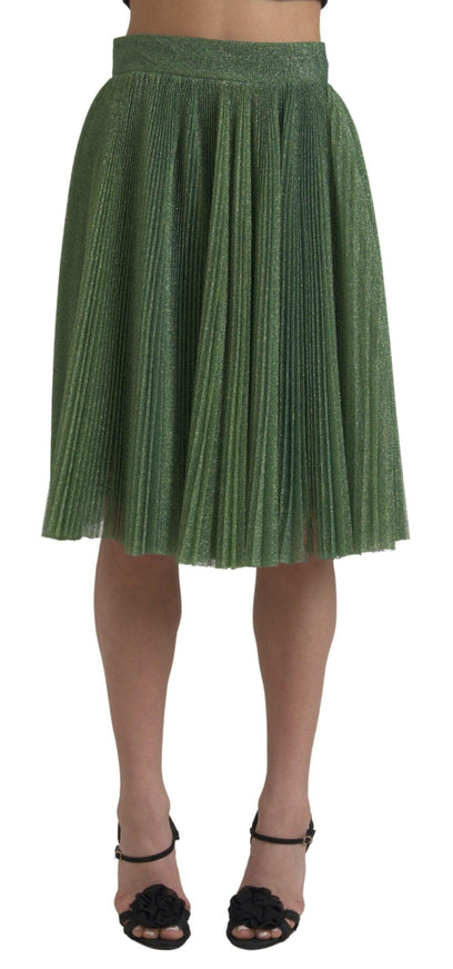 Dolce & Gabbana Metallic Green High Waist A-line Pleated Skirt - Ellie Belle