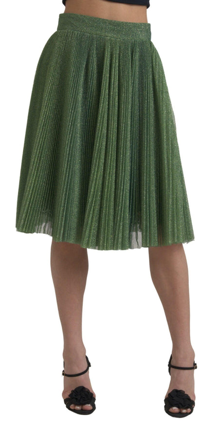 Dolce & Gabbana Metallic Green High Waist A-line Pleated Skirt - Ellie Belle